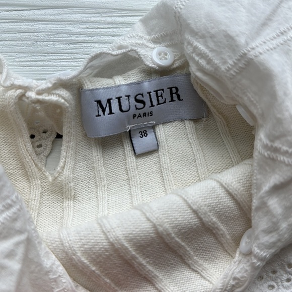 Musier Paris Long Sleeve Crop Top Eyelet Collar Ivory sz M - Picture 2 of 4